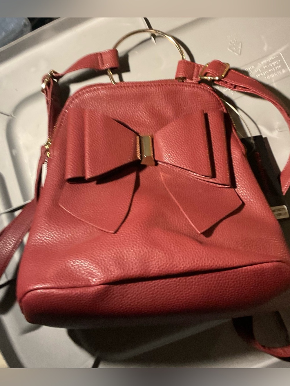 Women's Maroon/ Merlot Faux Leather Backpack With Bow - Picture 3 of 4